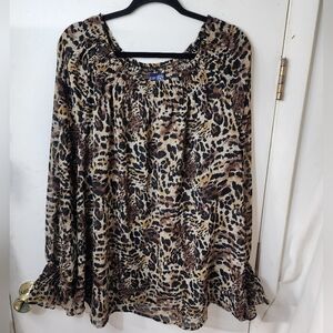 Venezia Plus Size Pull-On 22/24 Animal Print Blouse Long Sleeve
